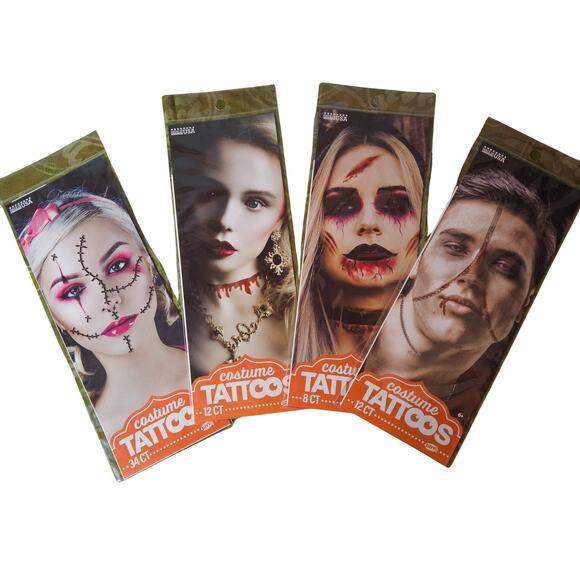 Lot of 13 Temporary Tattoos -4 Sleeves, 1 Glove, 8 Face Blood Stitches Halloween - Picture 7 of 7